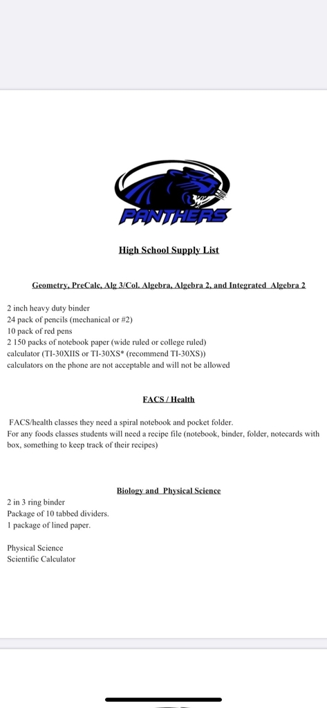 High School Supply Lists